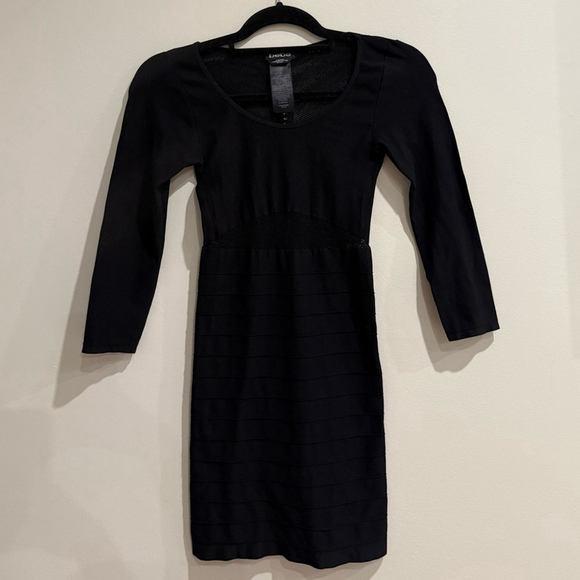 Y2K Bebe Black Bodycon Mesh Long Sleeve Mini Dress - Picture 1 of 4